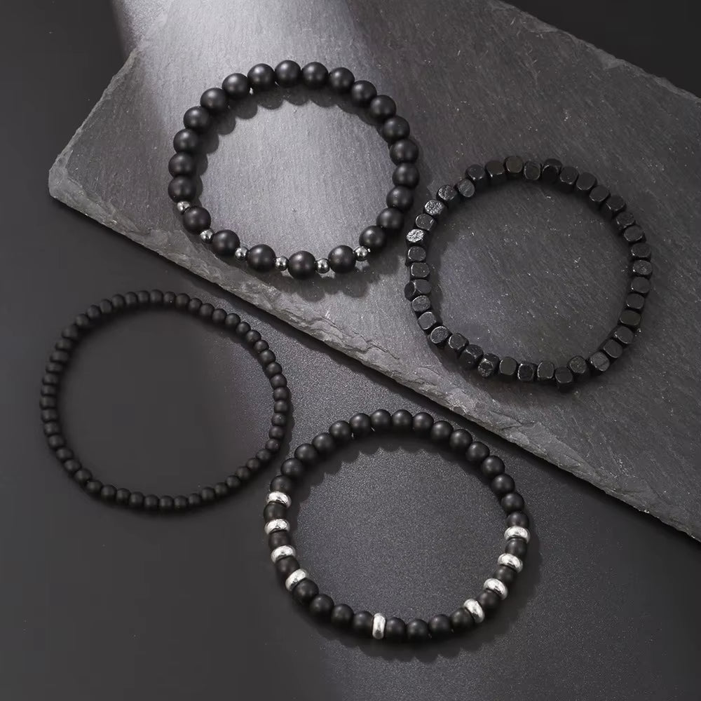 Fashion Volcanic Stone Men'S Bracelet Set Combination Hip-Hop Net Red Wind Elastic Bracelet Bracelet