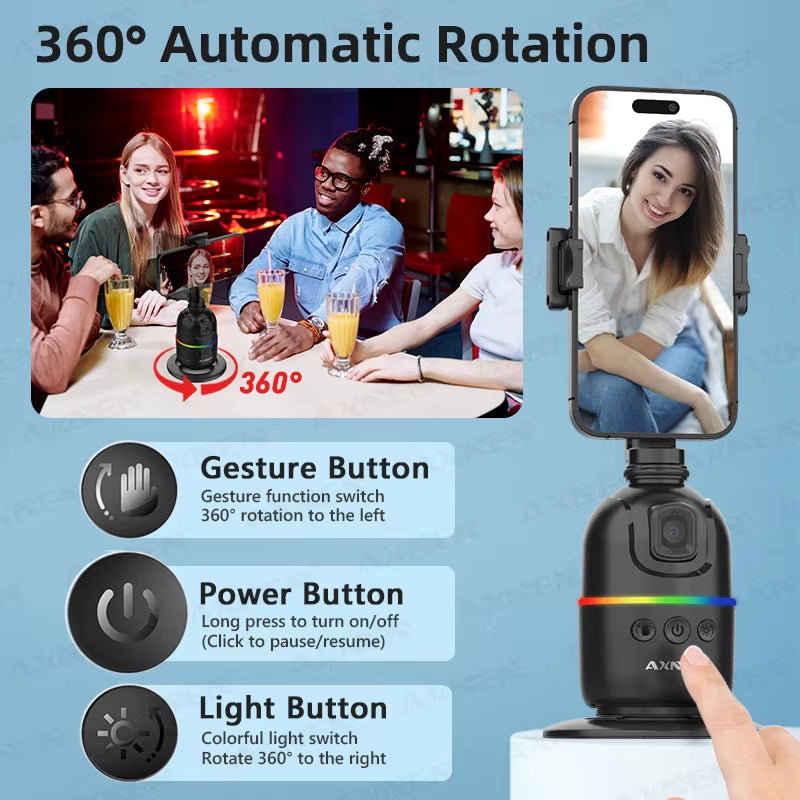 AI P03 Smart Gimbal 360 Auto Face Tracking All-In-One Rotation for Smartphone / Cameras / Action Cam Video Vlog Recording