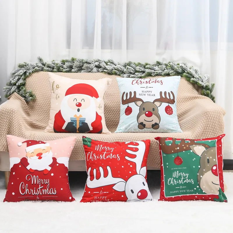 Merry Christmas Cushion Cover Santa Claus Elk Christmas Decoration for Home 2024 Christmas Ornaments Natal Navidad New Year 2023
