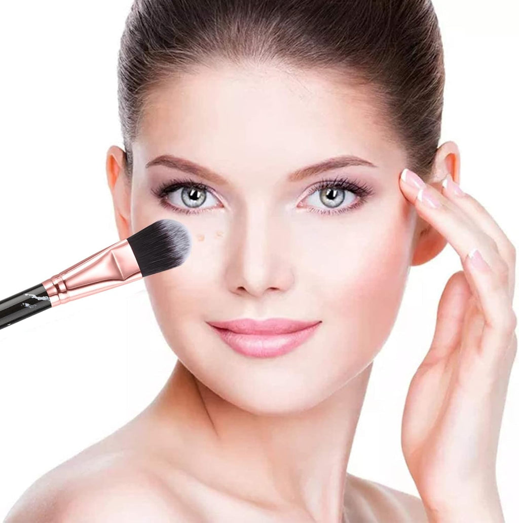 Makeup Brushes Set  16PCS Vegan Synthetic Make up Brushes Foundation Eyeshadow Concealer Eyebrow Black Marble Brush Set with Makeup Brush Holder and Gift Box