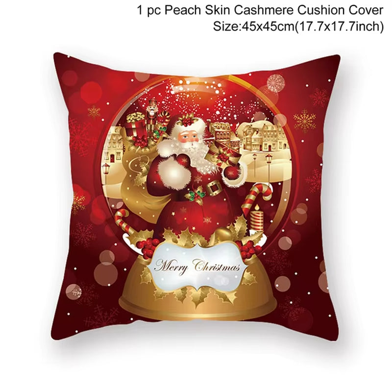 Merry Christmas Cushion Cover Santa Claus Elk Christmas Decoration for Home 2024 Christmas Ornaments Natal Navidad New Year 2023