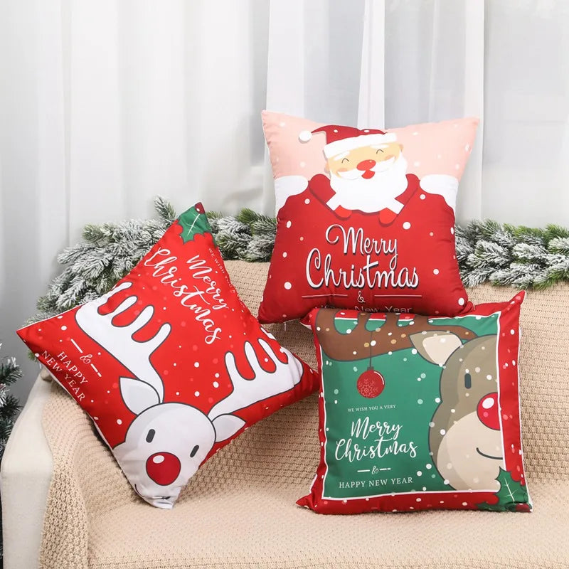 Merry Christmas Cushion Cover Santa Claus Elk Christmas Decoration for Home 2024 Christmas Ornaments Natal Navidad New Year 2023