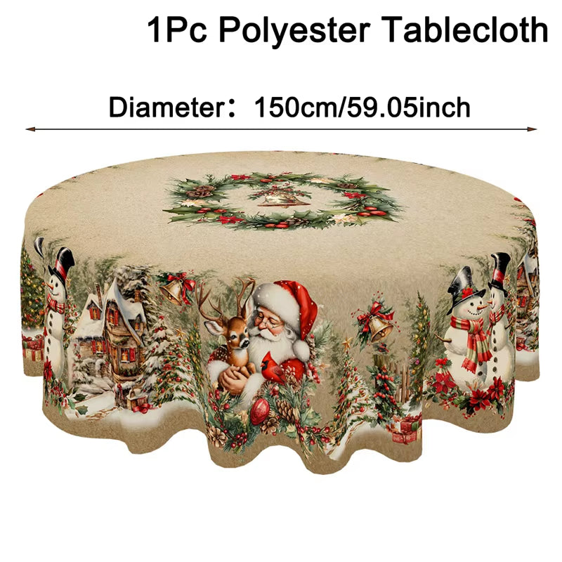 Vintage Christmas Tablecloth Santa Snowman Table Cover Christmas Decorations for Home 2025 Xmas Gifts Navidad Noel New Year 2026