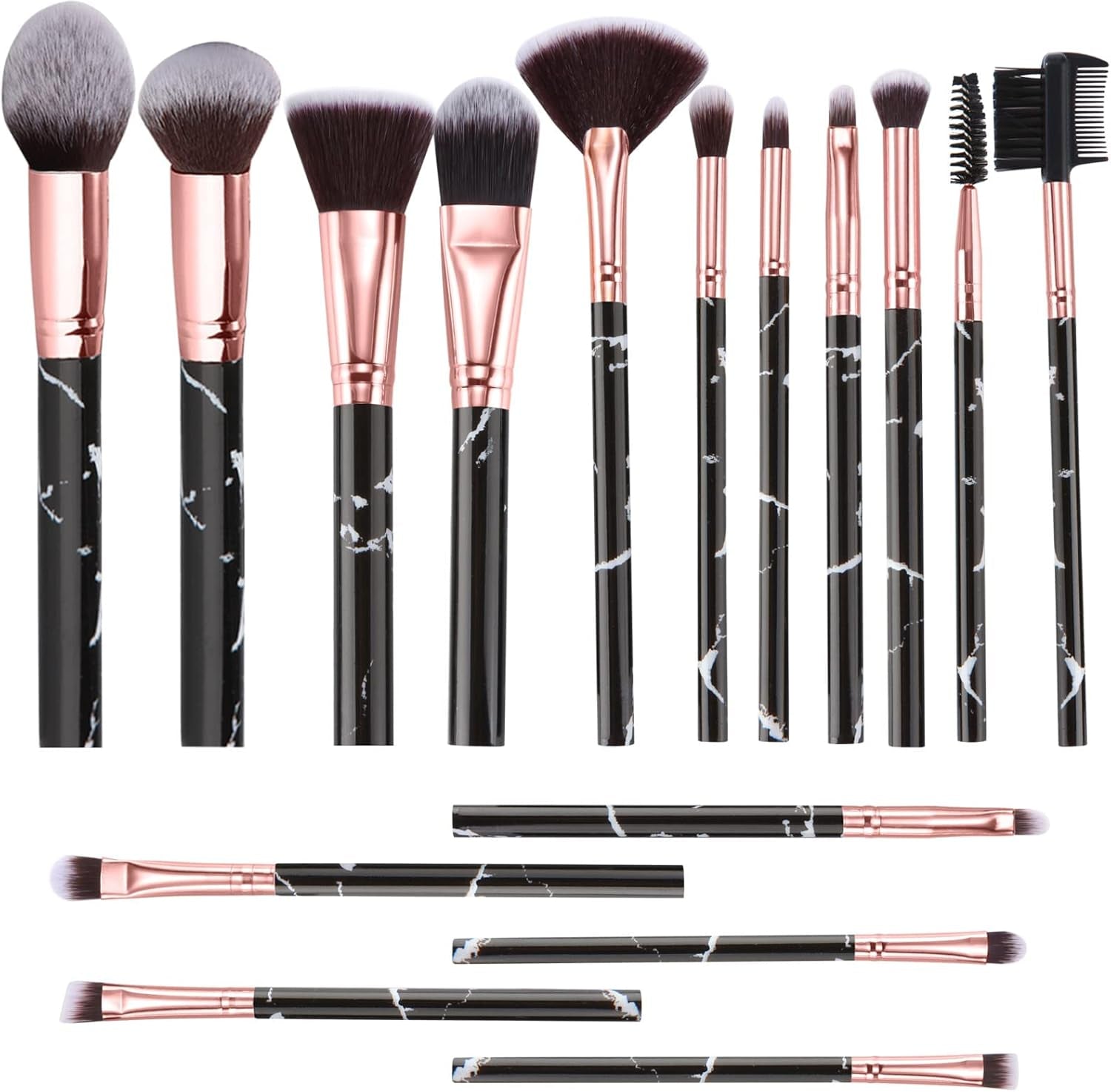 Makeup Brushes Set  16PCS Vegan Synthetic Make up Brushes Foundation Eyeshadow Concealer Eyebrow Black Marble Brush Set with Makeup Brush Holder and Gift Box