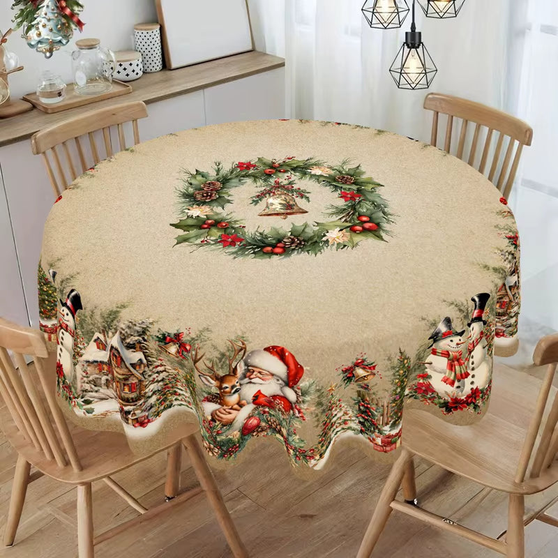 Vintage Christmas Tablecloth Santa Snowman Table Cover Christmas Decorations for Home 2025 Xmas Gifts Navidad Noel New Year 2026