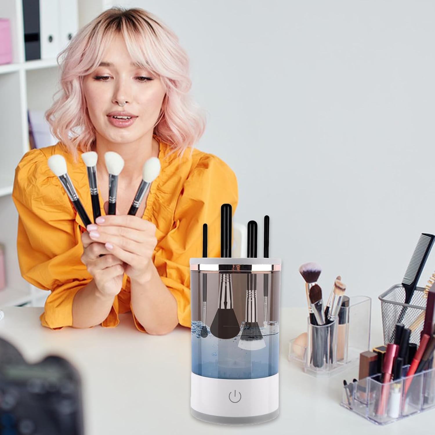 Electric Makeup Brush Cleaner, Automatic Cleaning and Drying Tool for All Size Beauty Brushes
