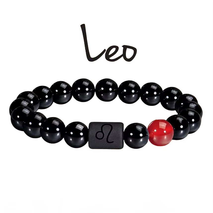 10Mm Zodiac Yellow Tiger Eye Stone Bracelet for Men Women Black Agate Crystal Elastic Cord Hand Chains Couple’S Jewelry