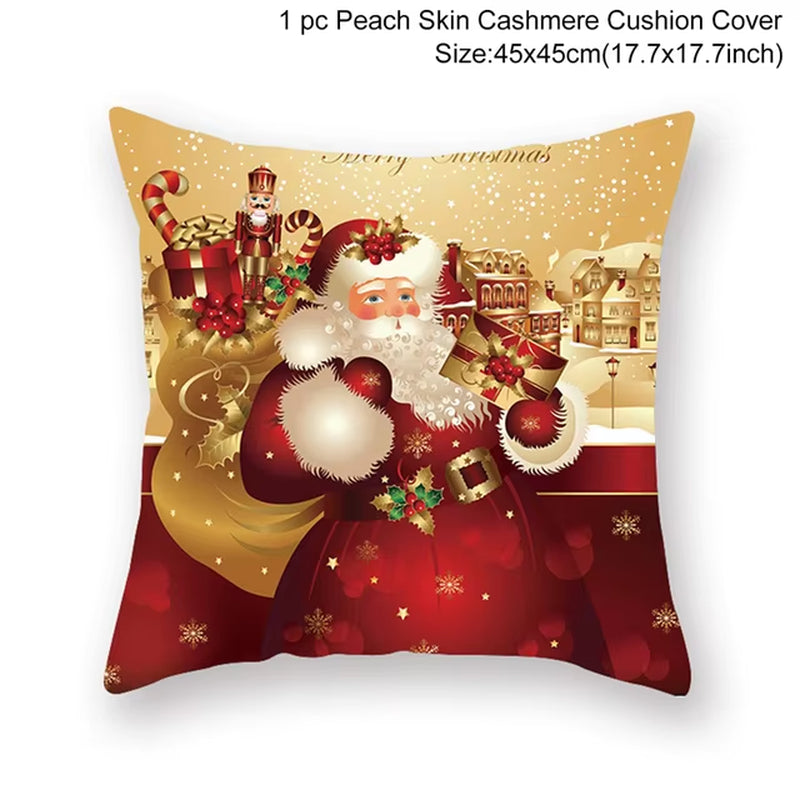 Merry Christmas Cushion Cover Santa Claus Elk Christmas Decoration for Home 2024 Christmas Ornaments Natal Navidad New Year 2023