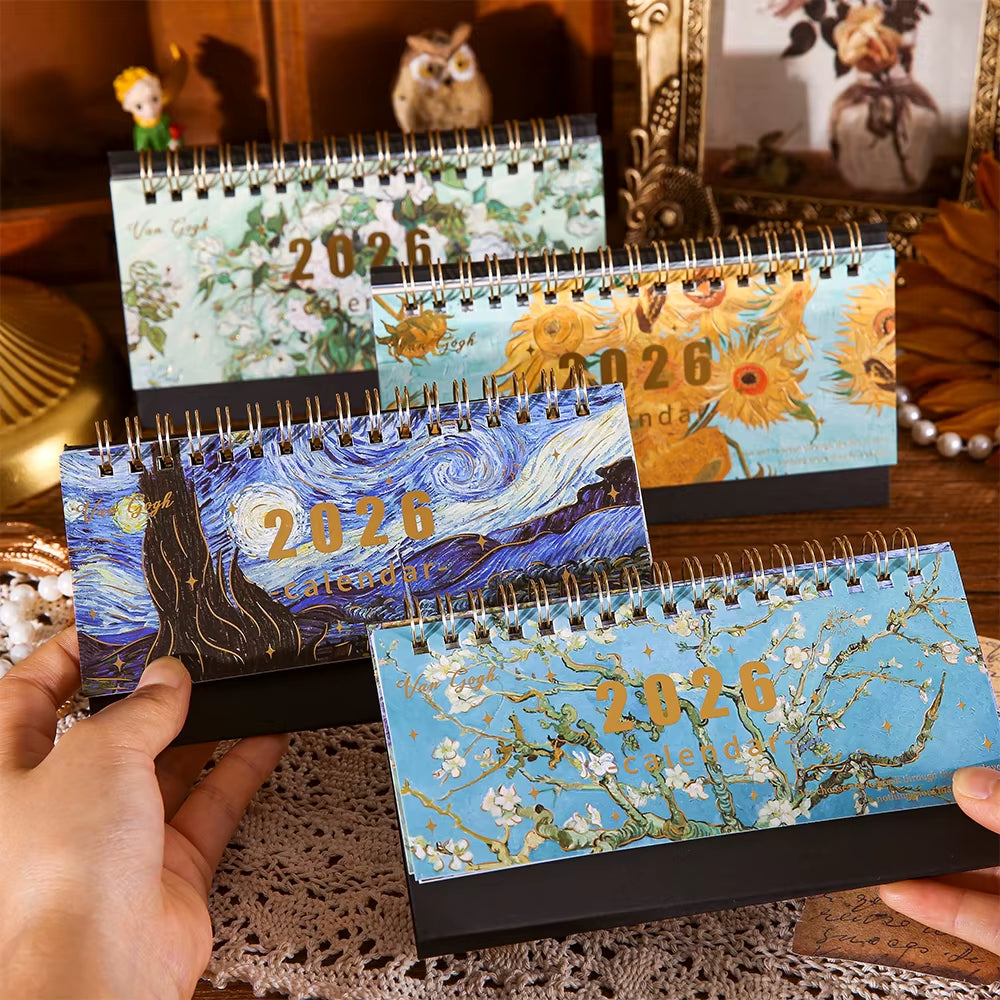 1Pc 2026 Desk Calendar Vintage Painting Calendar with Memo Notes Monthly Calendar for Home Office School Planning Organizing