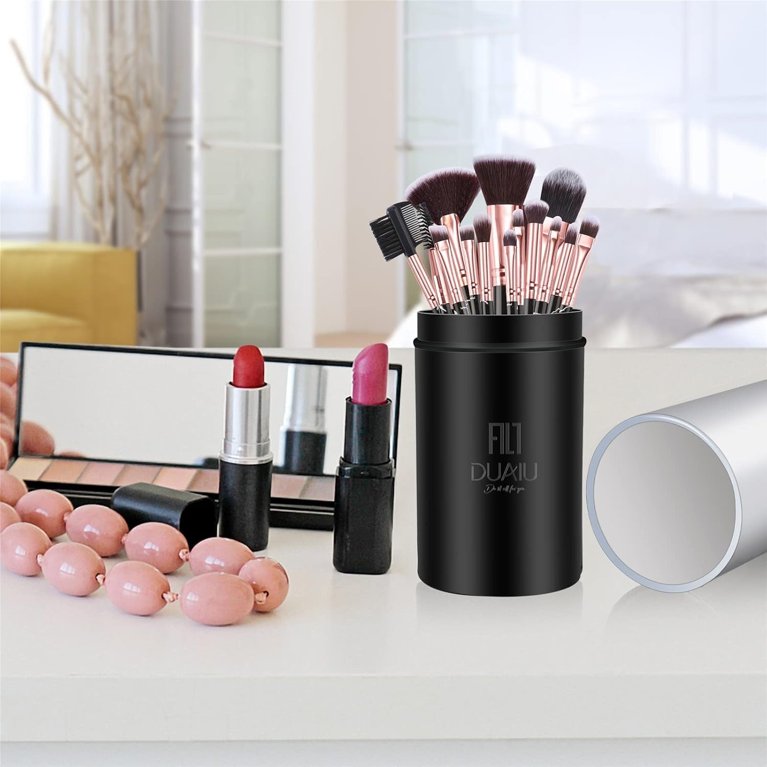 Makeup Brushes Set  16PCS Vegan Synthetic Make up Brushes Foundation Eyeshadow Concealer Eyebrow Black Marble Brush Set with Makeup Brush Holder and Gift Box