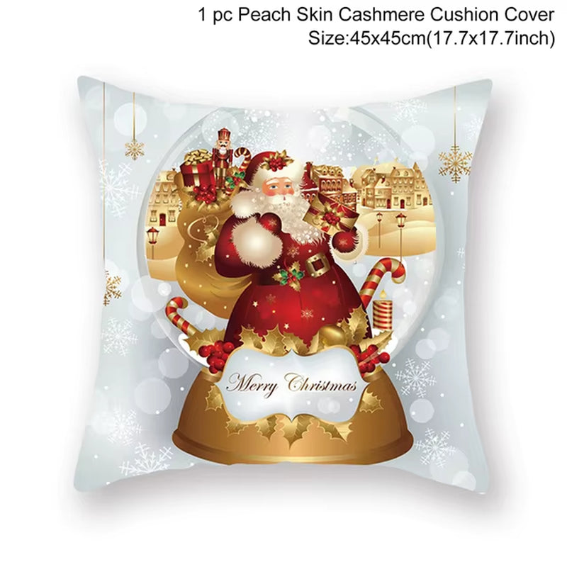 Merry Christmas Cushion Cover Santa Claus Elk Christmas Decoration for Home 2024 Christmas Ornaments Natal Navidad New Year 2023