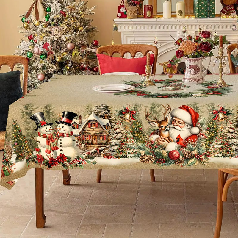 Vintage Christmas Tablecloth Santa Snowman Table Cover Christmas Decorations for Home 2025 Xmas Gifts Navidad Noel New Year 2026