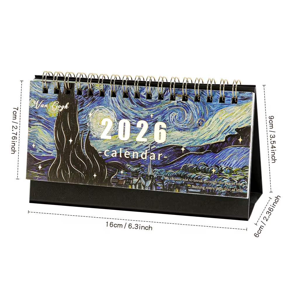 1Pc 2026 Desk Calendar Vintage Painting Calendar with Memo Notes Monthly Calendar for Home Office School Planning Organizing